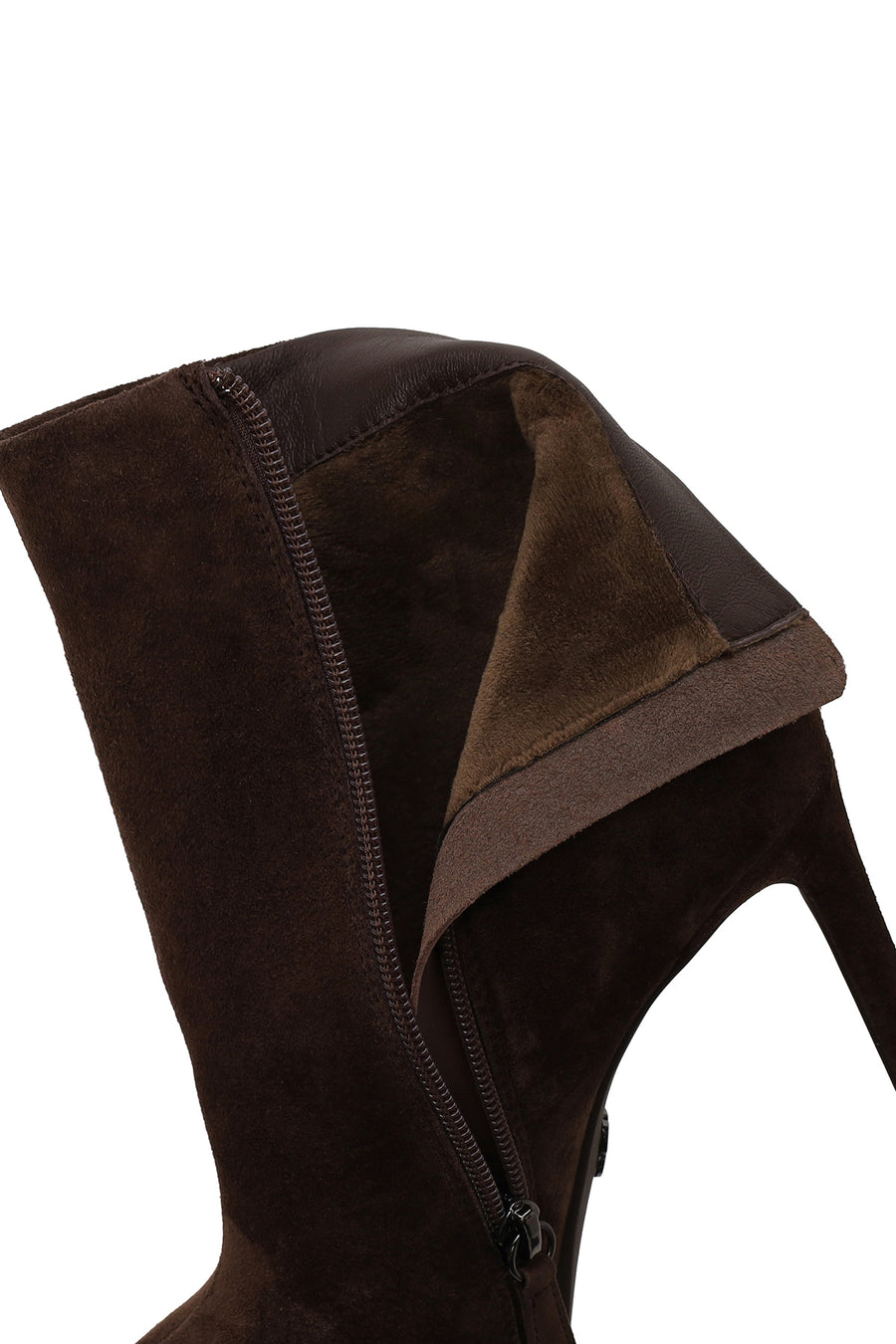 Woman Brown Zip Closure High Thin Heeled Suede Boots