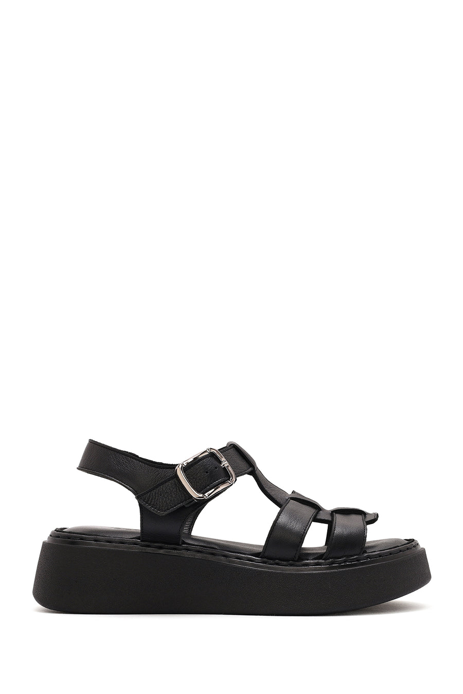 Women's Black Buckled Thick Soled Leather Comfort Sandals 25SFD343018 | Derimod