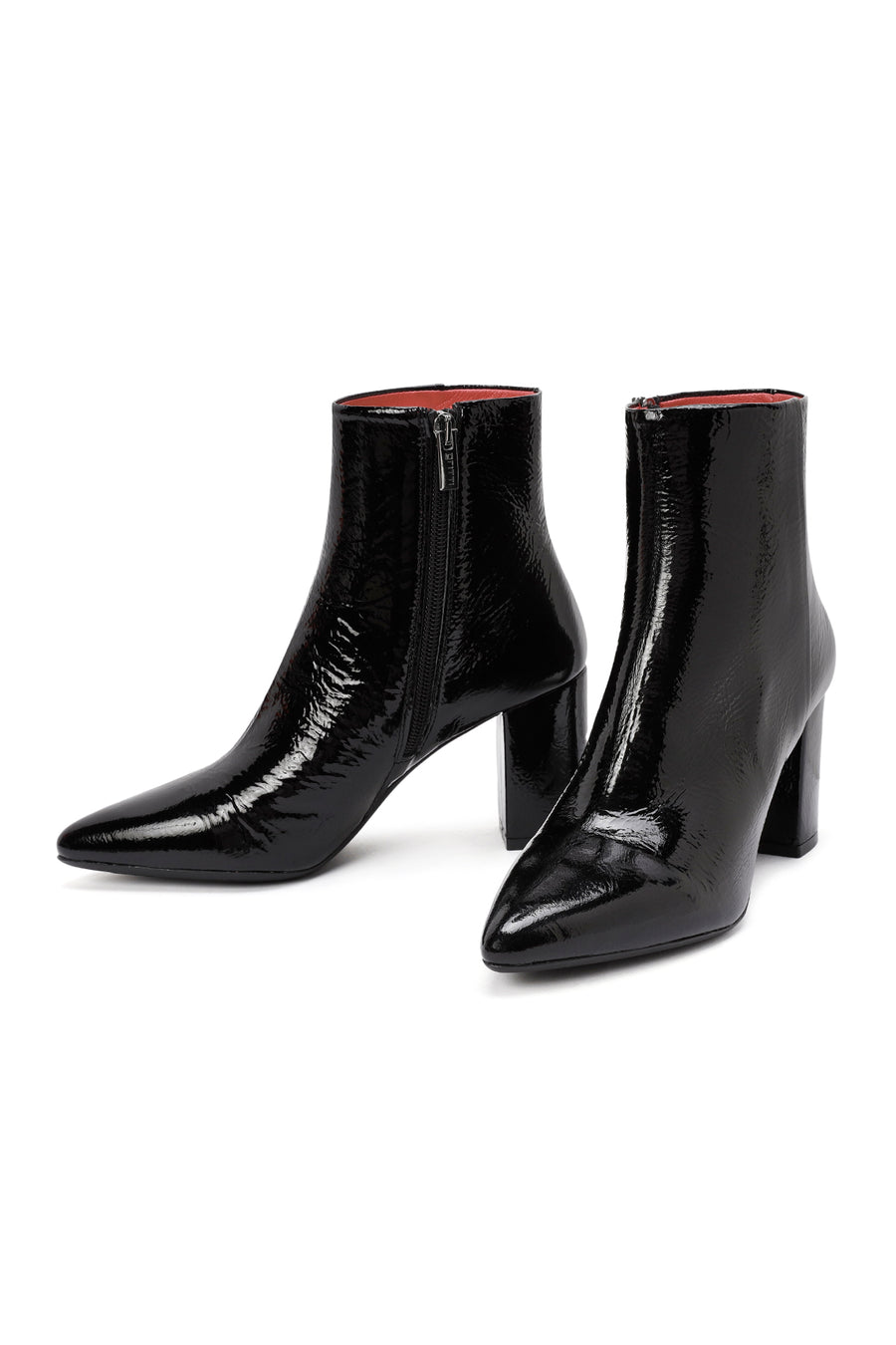 Derimod Gritti Woman Black Zippered Thick Heel Patent Leather Leather Boat
