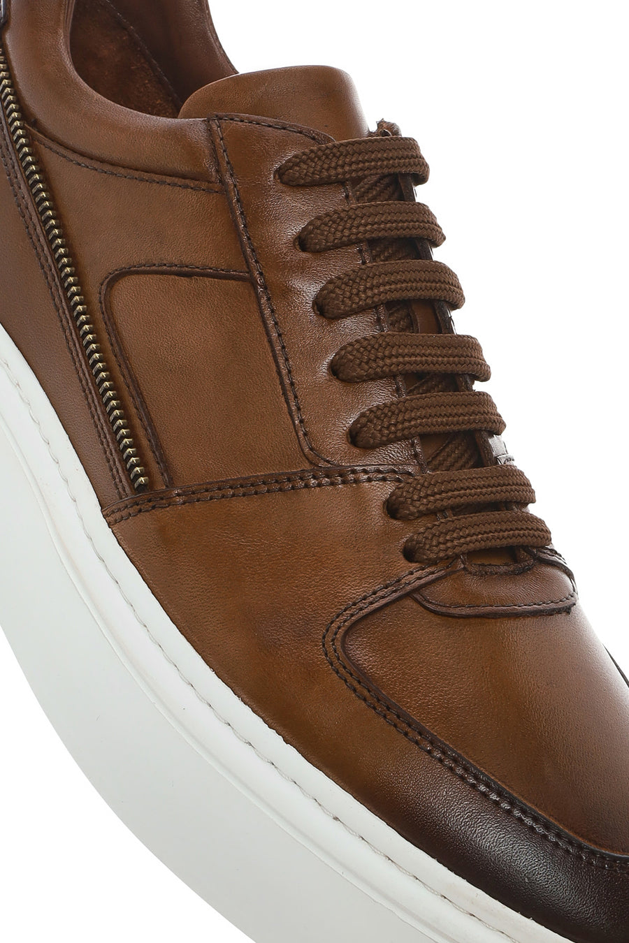 Men's Tan Lace-up Thick-Sole Leather Sneaker