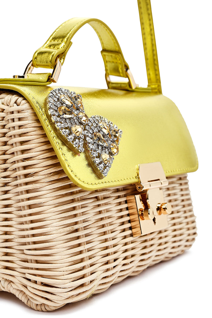 Women's Yellow Accessory Long Strap Straw Crossbody Bag