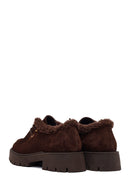 Woman Brown Lace-Up Fur-Detail Thick-Soled Suede Casual Shoes | Derimod