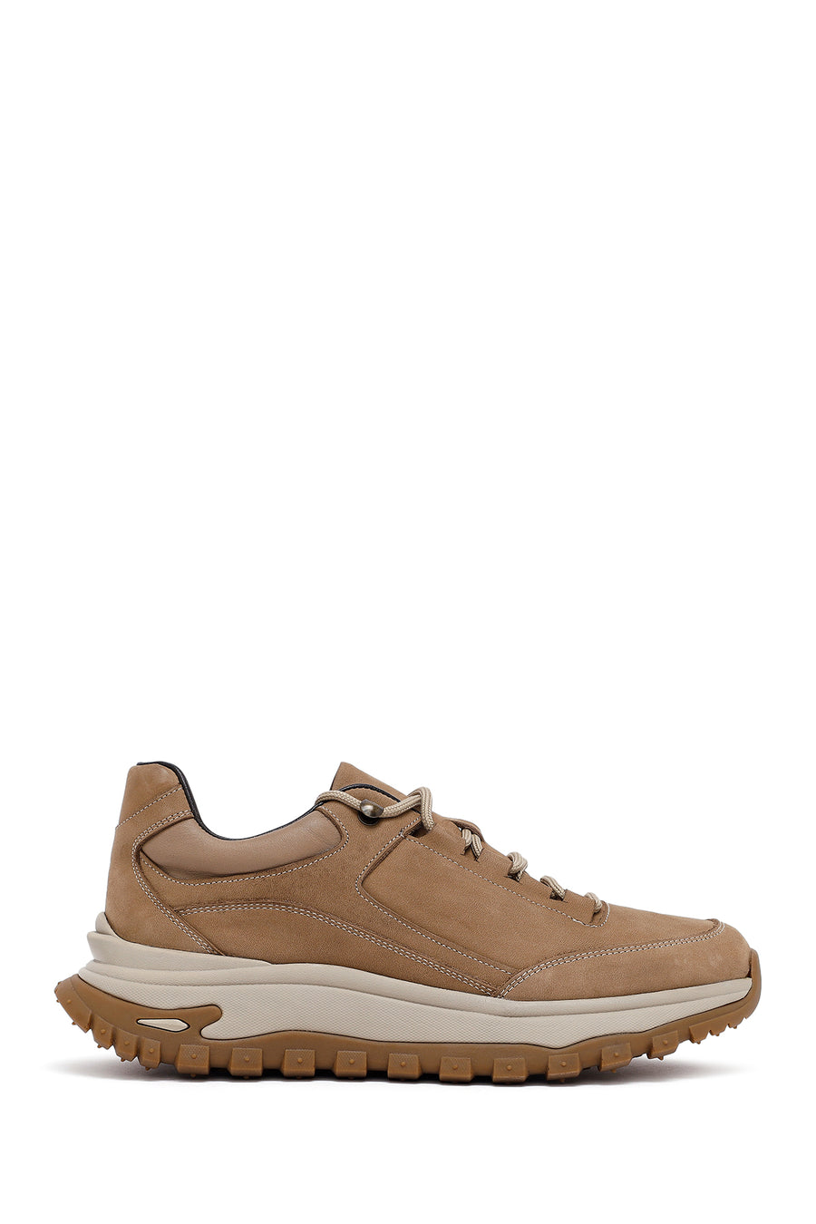 Men's Beige Lace-Up Thick-Soled Nubuck Leather Casual Sneaker 25WFD6605V3 | Derimod