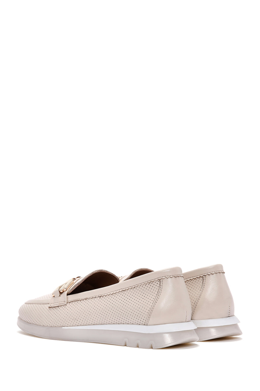 Kadın Krem Tokalı Deri Comfort Loafer