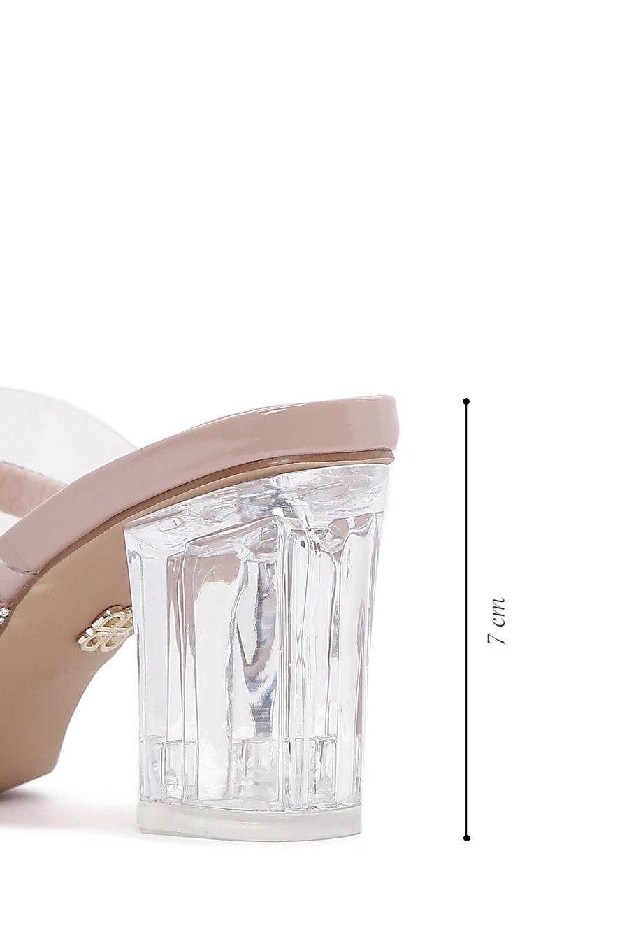 Women's Beige Stone Transparent Thick Heeled Slippers