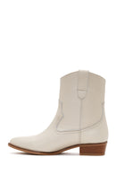 Women's Beige Leather Heeled Cowboy Boots | Derimod