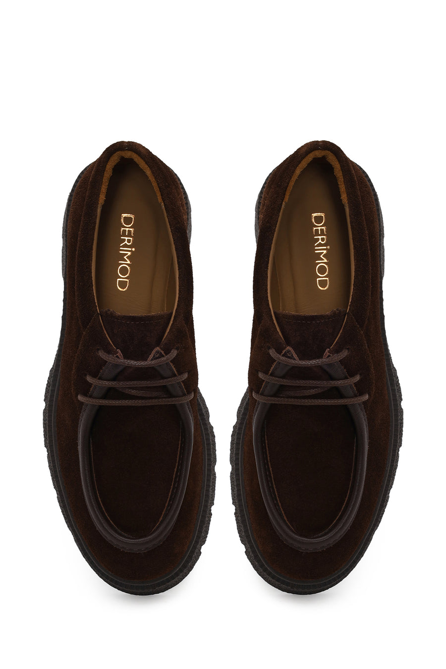 Woman Brown Lace-Up Thick-Soled Suede Casual Shoes