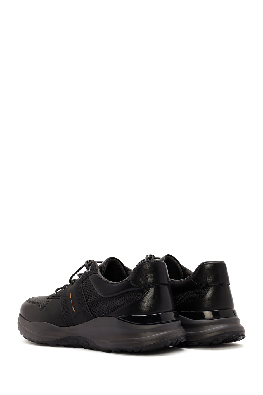 Erkek Siyah Bağcıklı Deri Sneaker