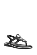 Women's Black Leather Flip-Flop Sandals | Derimod