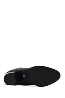 Woman Black Zip Closure Thick-Heeled Leather Boots | Derimod