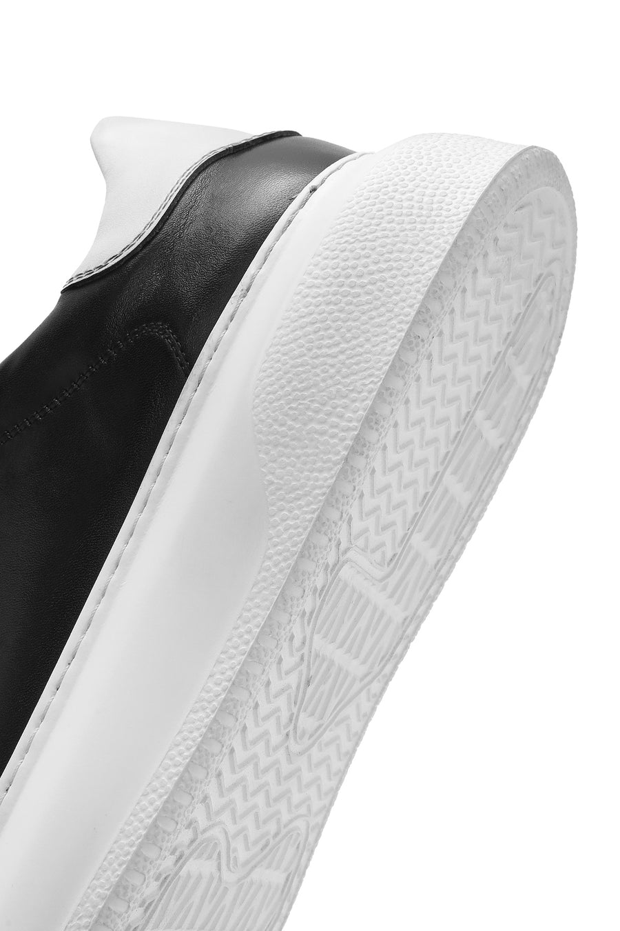 Men's Black Lace-up Thick-Sole Leather Sneaker