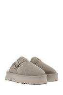 Women's Mink Thick-Soled Fur Detailed Suede Leather Slippers | Derimod