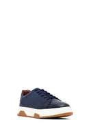 Male Navy Blue Lace-Up Thick-Soled Leather Sneaker | Derimod