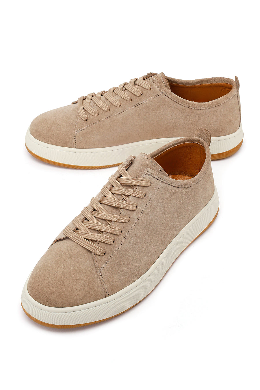 Male Beige Lace-Up Thick-Soled Suede Leather Sneaker