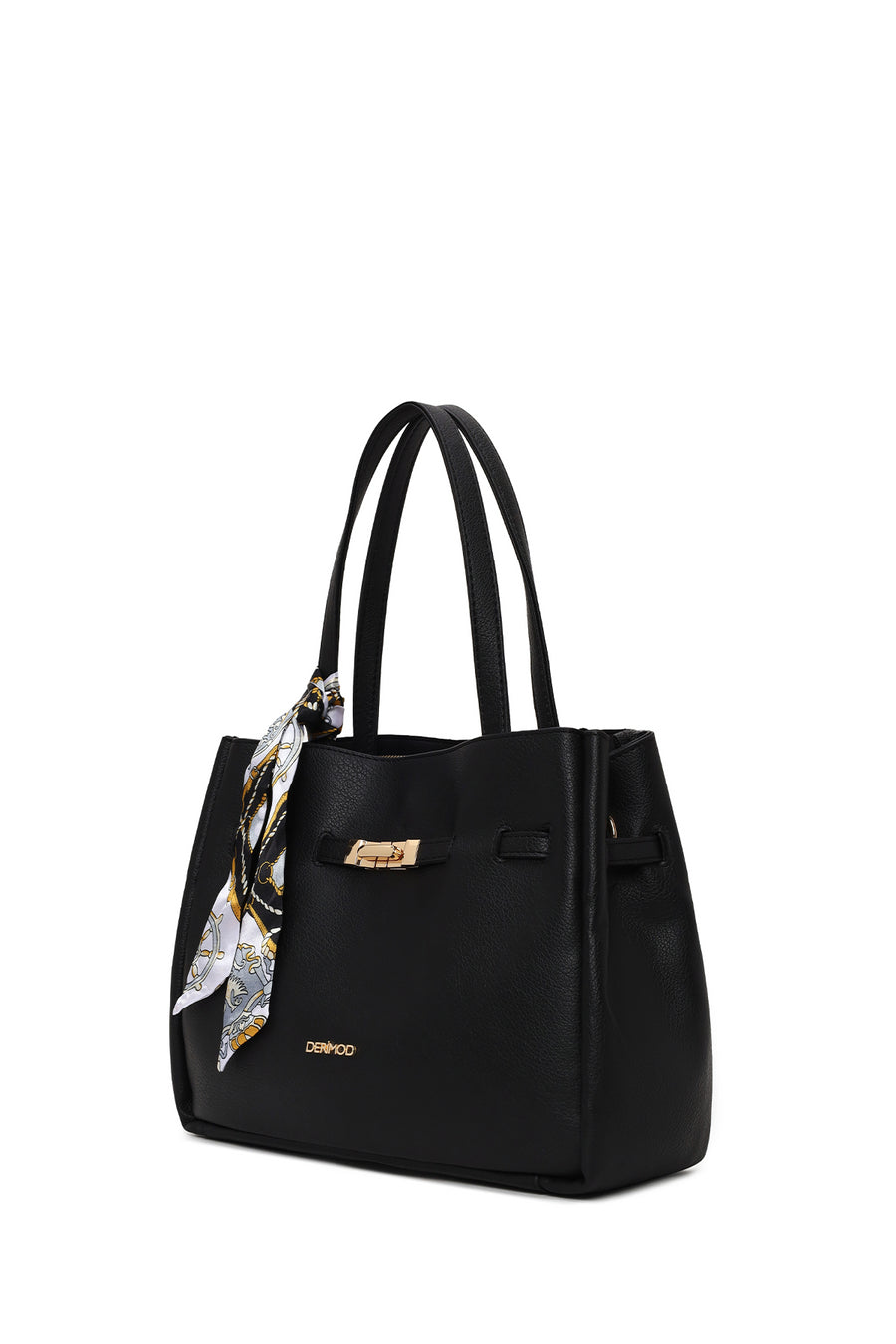 Woman Black Long-Strap Accessorized Classic Shoulder Bag