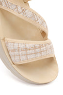 Women's Beige Chunky Sole Patterned Fabric Sandals | Derimod