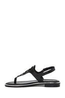 Women's Black Leather Flip-Flop Sandals | Derimod
