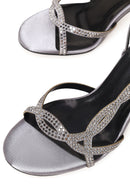 Woman Silver Ankle-Buckle Thin High-Heel Embellished Sandal | Derimod