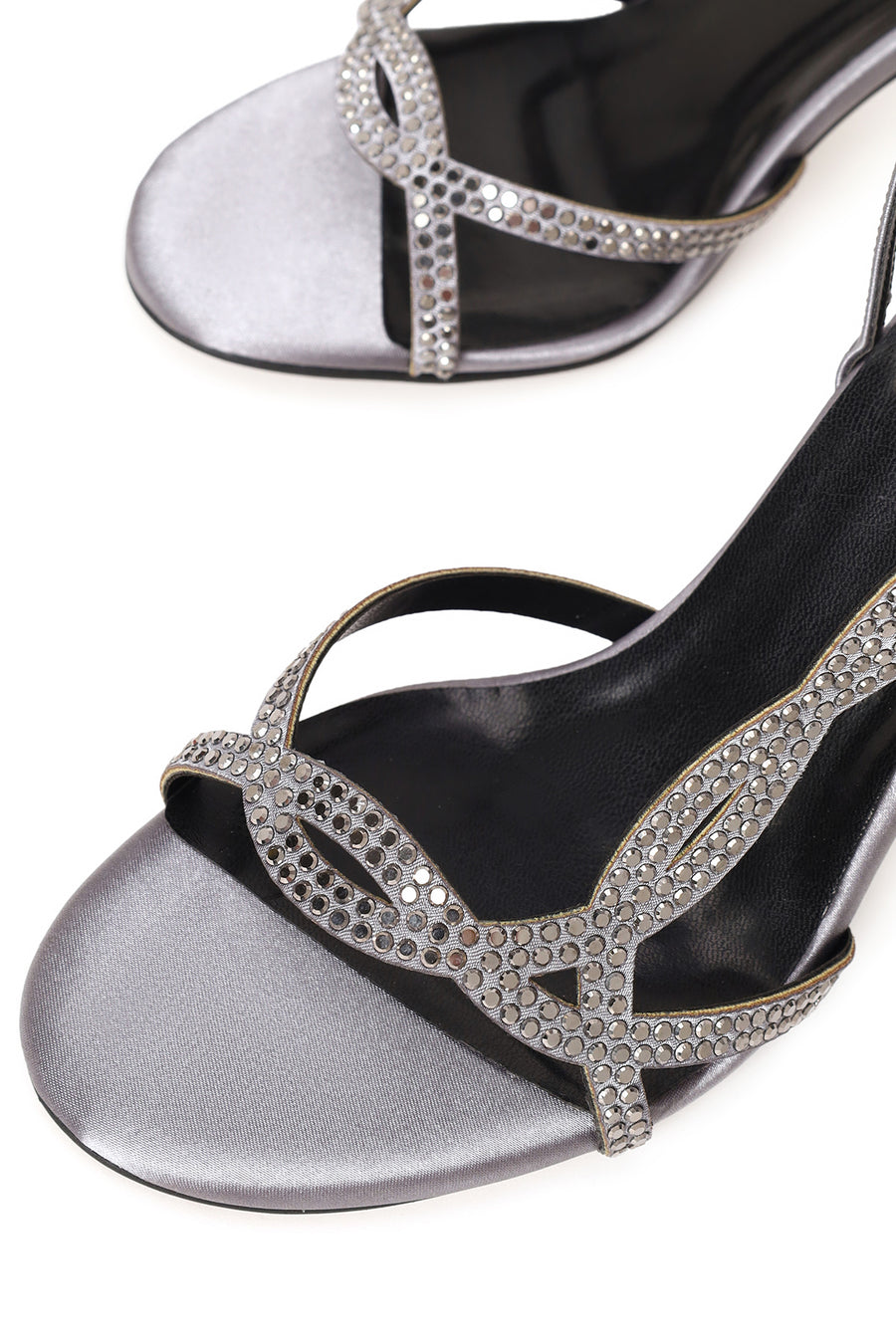 Woman Silver Ankle-Buckle Thin High-Heel Embellished Sandal