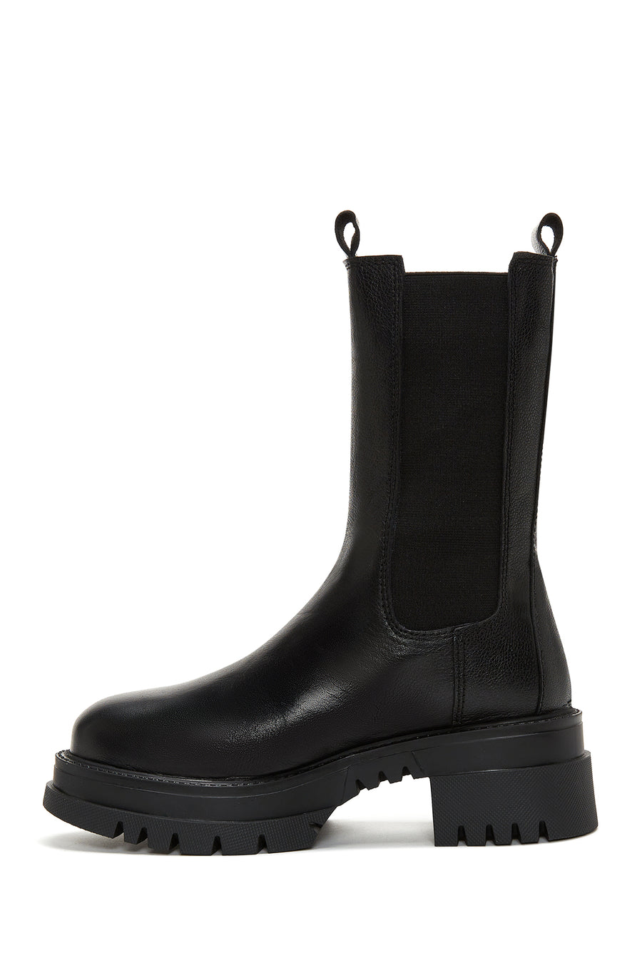 Women's Black Thick Soled Leather Chelsea Boots