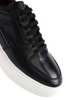 Erkek Siyah Bağcıklı Kalın Tabanlı Deri Sneaker | Derimod