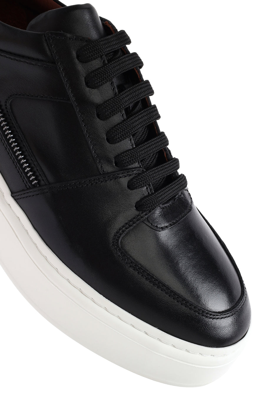 Erkek Siyah Bağcıklı Kalın Tabanlı Deri Sneaker