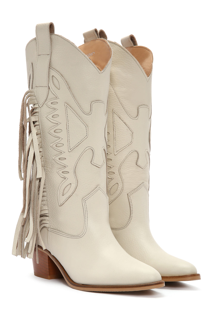 Women's Cream Thick Heeled Leather Cowboy Boots
