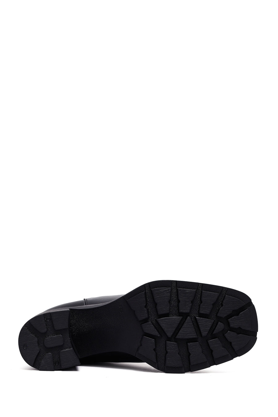 Woman Black Chunky Heels Leather Boat