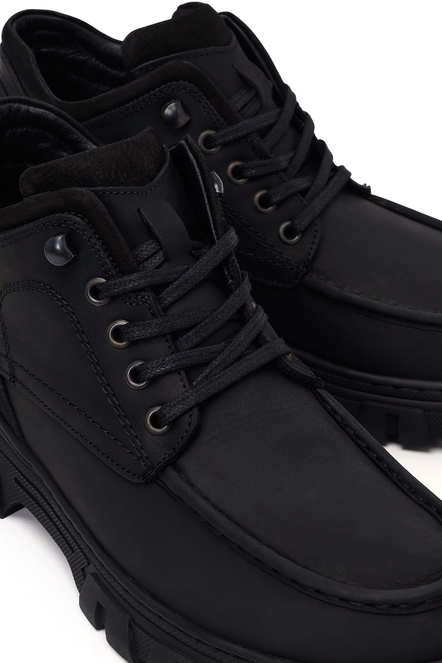 Male Black Lace-Up Chunky-Soled Nubuck Leather Casual Boots