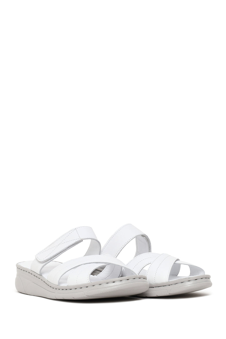 Woman White Wedge-Heel Leather Slipper