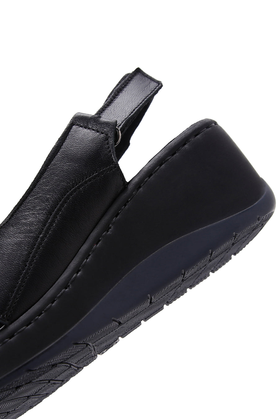 Women's Black Leather Wedge Heel Comfort Sandals