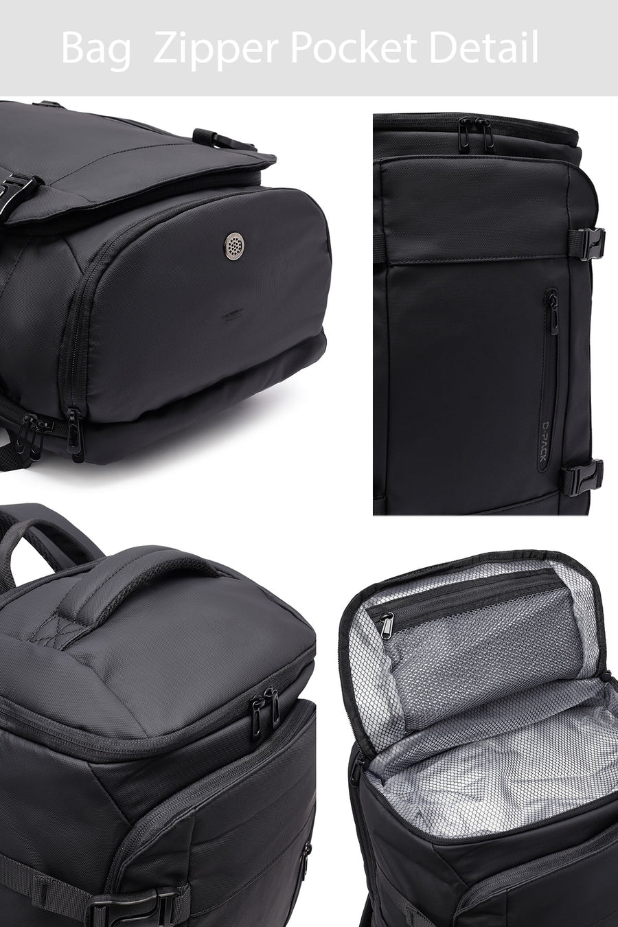 D-Pack Unisex Black Fabric Backpack