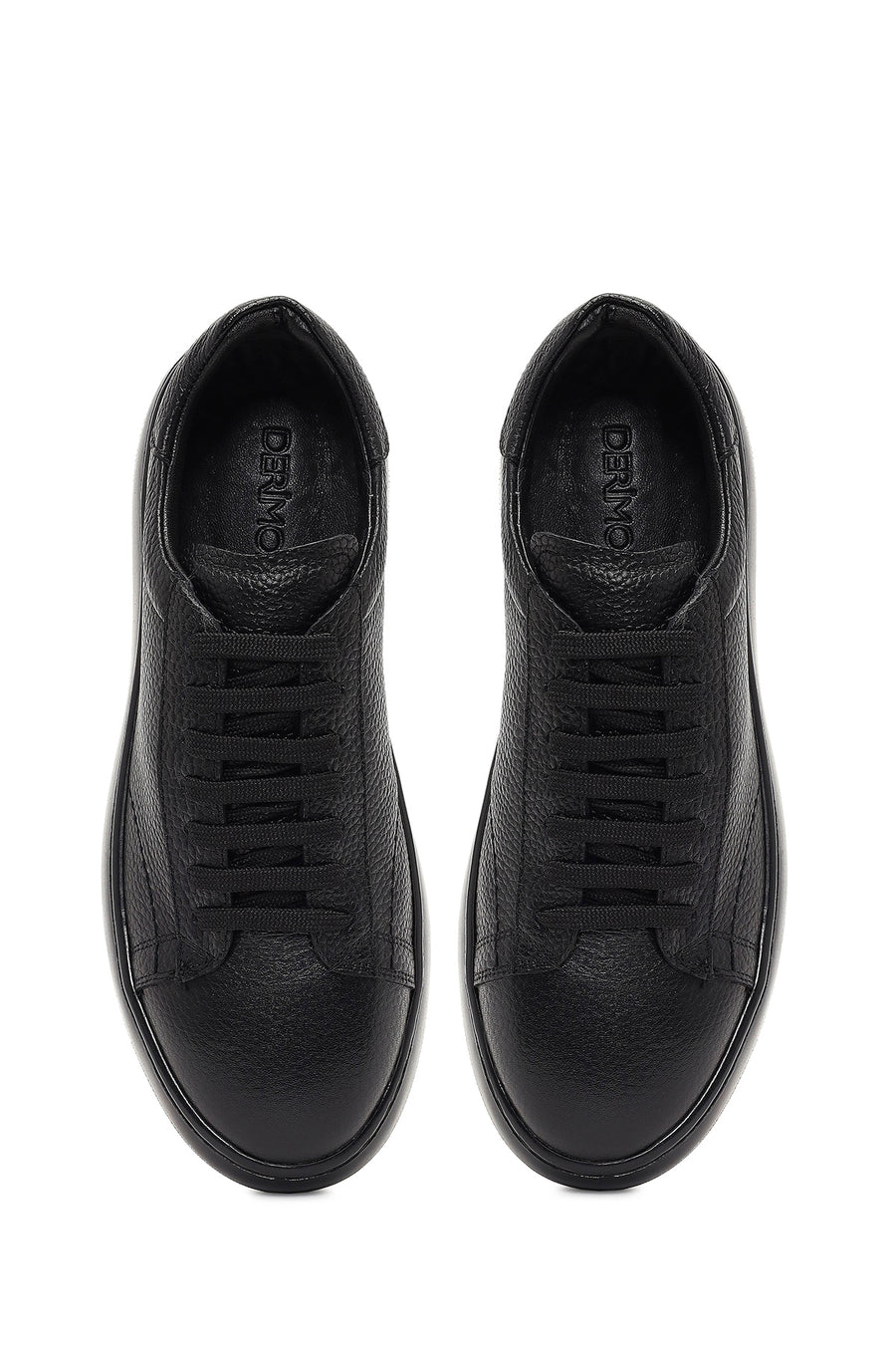 Erkek Siyah Bağcıklı Kalın Tabanlı Deri Sneaker