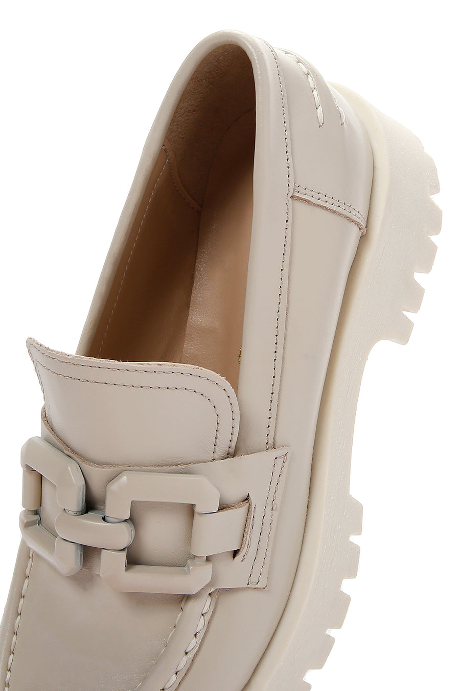 Women's Beige Leather Buckle Loafer