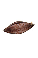 Woman Brown Printed Suede Clutch Bag with Long Chain Strap | Derimod