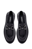 Woman Black Buckled Leather Masculine Loafer | Derimod
