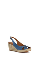 Geox Women's Blue Panarea Wedge Heels Suede Leather Espadrille | Derimod