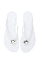 Women's White Stone Flip Flops | Derimod