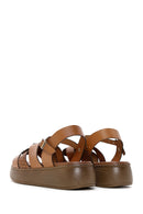 Women's Tan Leather Thick Soled Comfort Sandals | Derimod