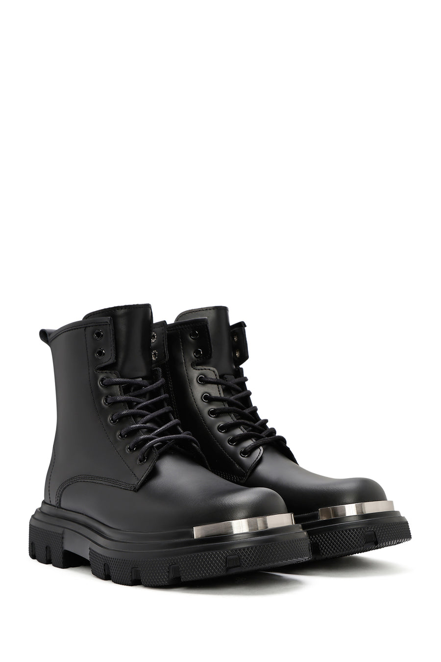 
Men's Black Lace-Up Zippered Leather Combat Boot
