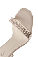 Women's Beige Ankle Buckle Stoned Thin Heel Sandals | Derimod