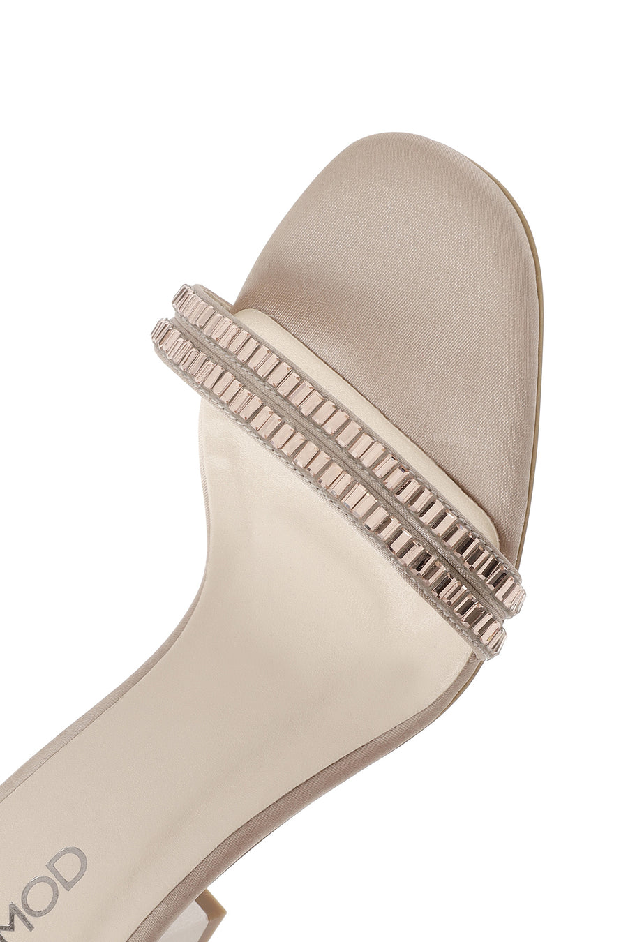 Women's Beige Ankle Buckle Stoned Thin Heel Sandals