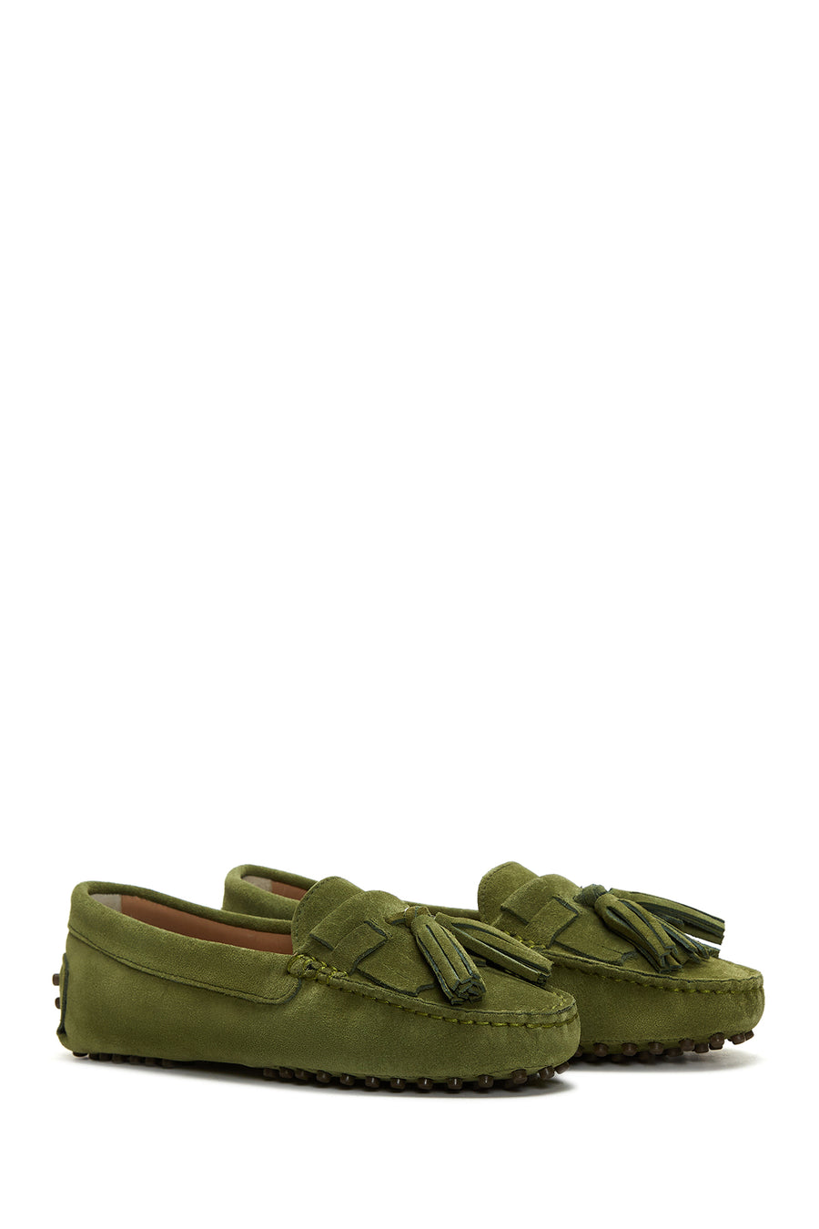 Women's Green Tassel Detailed Suede Leather Loafer