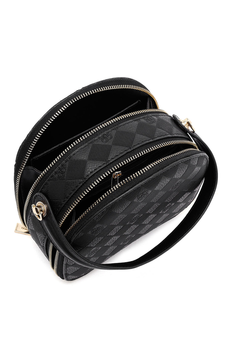 Women's Black Long Strap Printed Mini Handbag