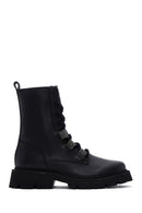 Women's Black Leather Zippered Boots | Derimod