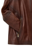 Britney Women's Brown Shirt Collar Oversize Leather Jacket | Derimod