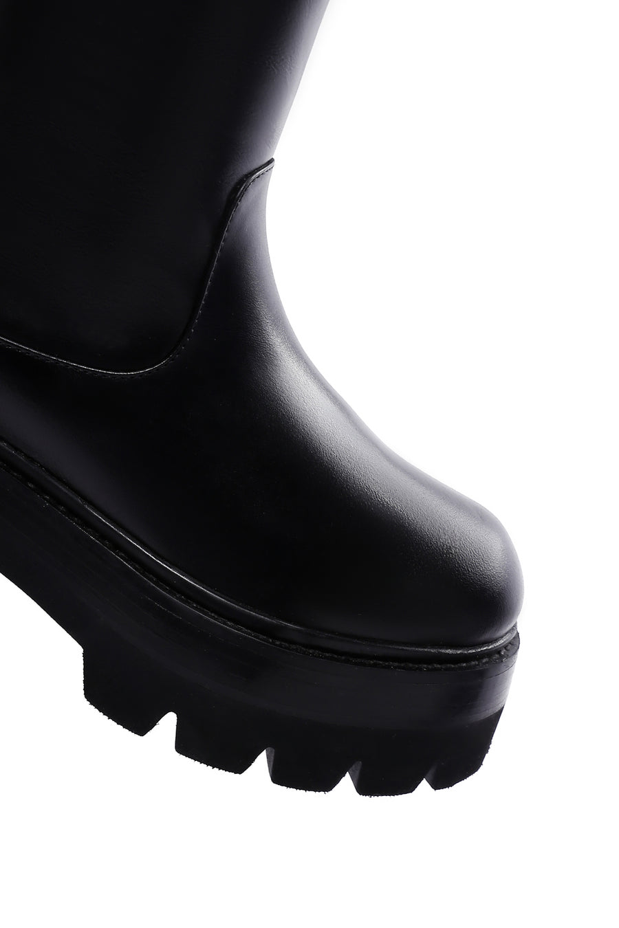 Women's Black Thick High-Sole Zippered Leather Boots