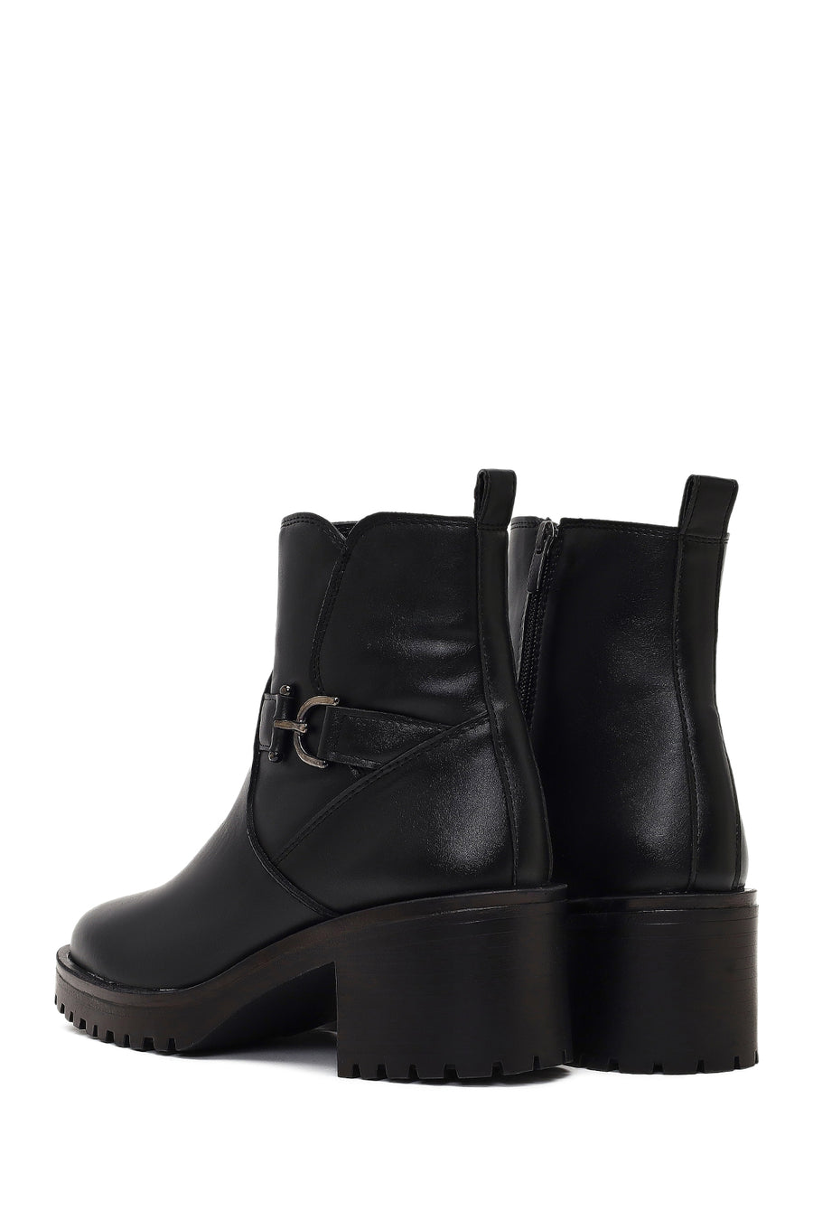 Women's Black Zippered Thick Heeled Boots