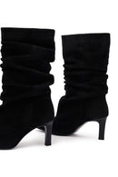Woman Black Thin High-Heeled Suede Boots | Derimod