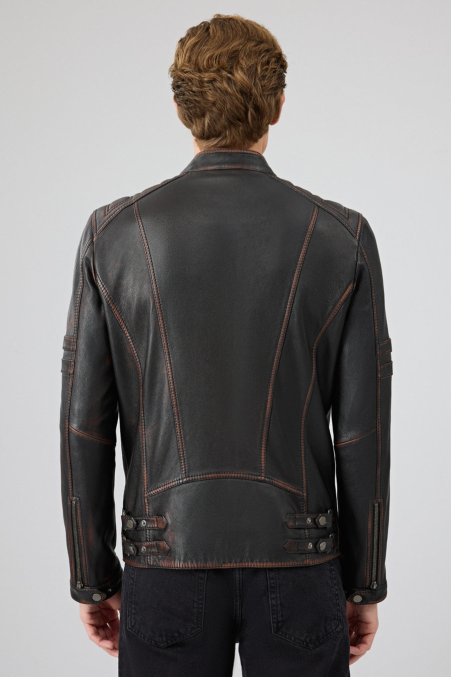 Leonard Men's Brown Vintage Slim-Fit Leather Jacket